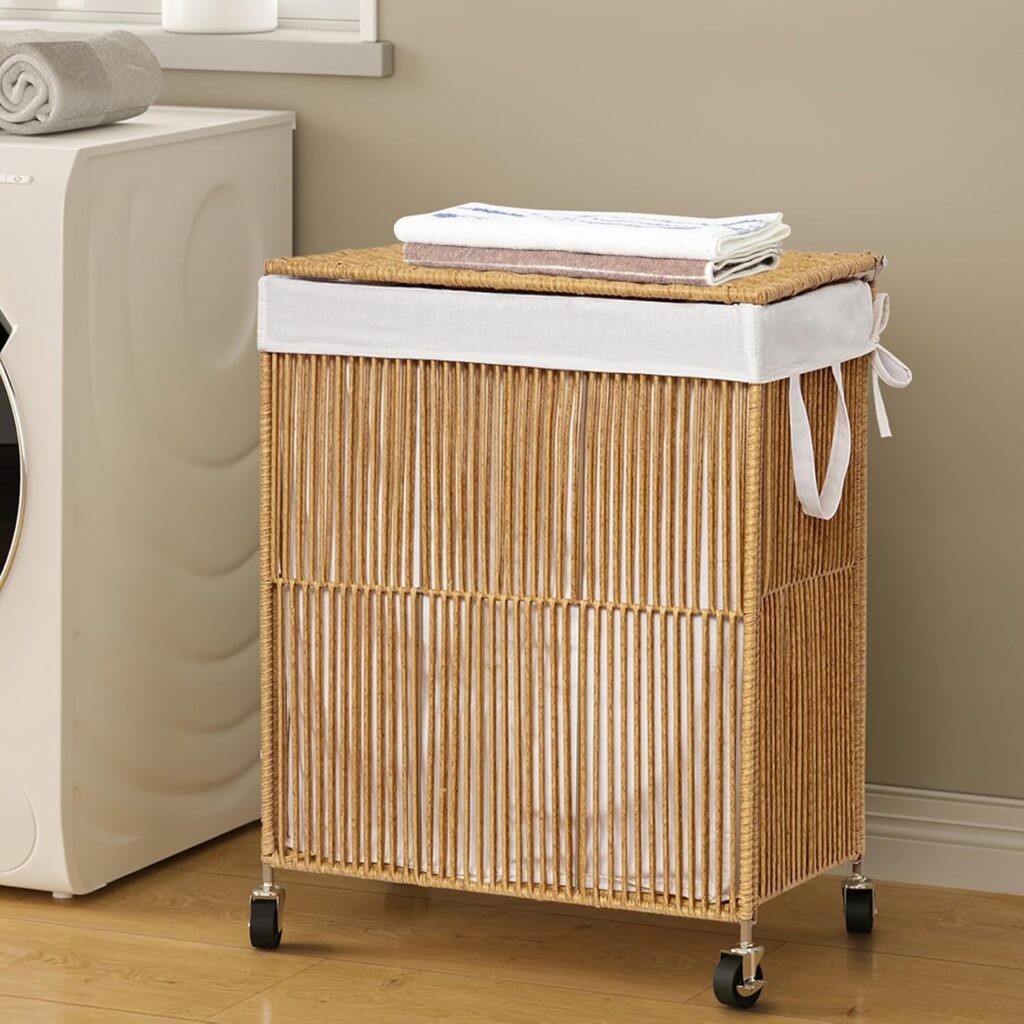 Laundry room organization products including WOWLIVE rolling laundry hamper with wheels and lid
