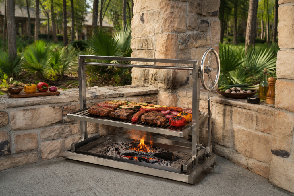 Santa Maria built-in BBQ cooking grill Argentine adjustable height charcoal best outdoor BBQ grill