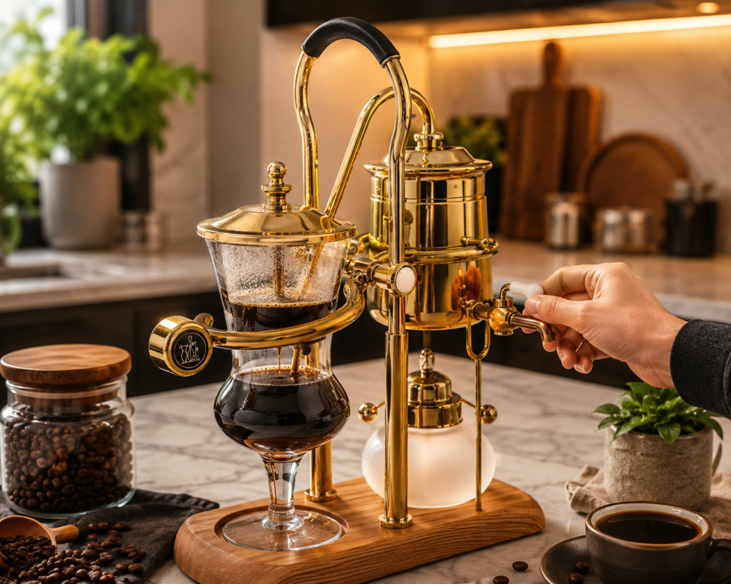 Belgium Royal Family balance syphon coffee makers gold vintage