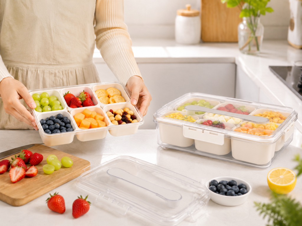snack bento box container lid handle divided portable charcuterie snackle box containers clear