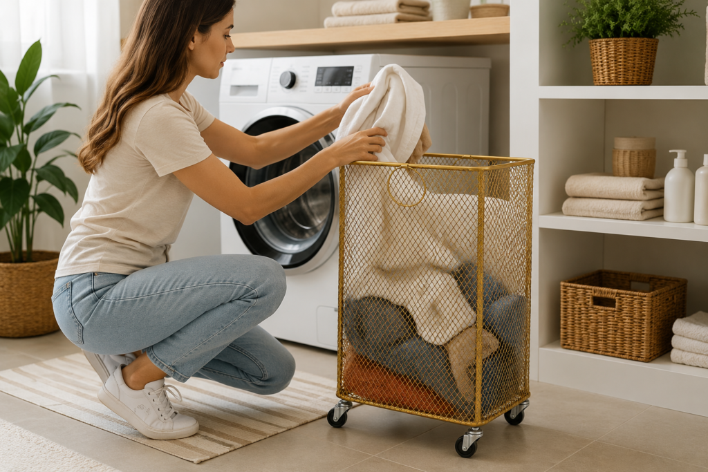 Rolling Laundry Basket with Wheels gold mesh rolling laundry hamper