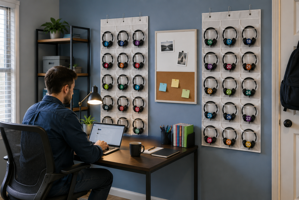 Classroom Headphone Storage Organizer over door storage organizer for school