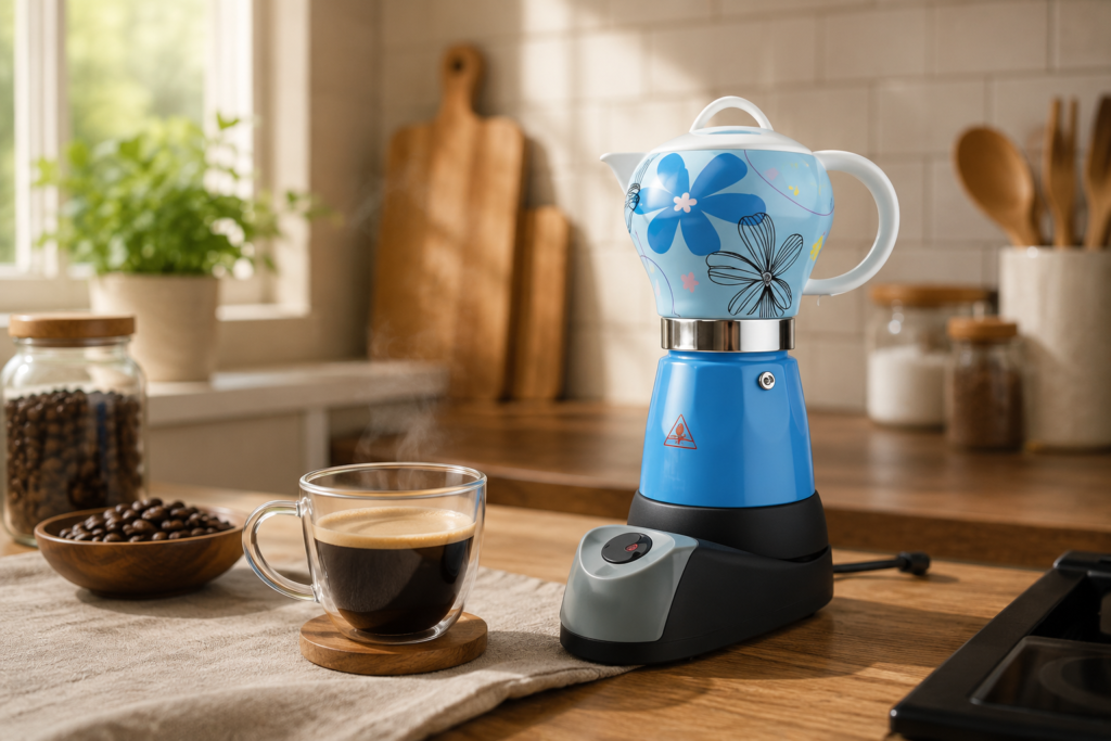 Uniware electric moka espresso coffee maker blue 6 cup