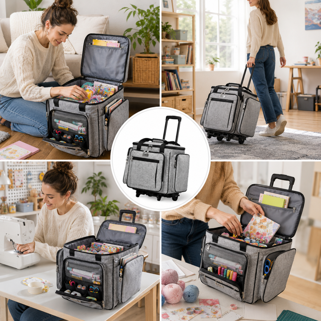 CAB55 collapsible rolling tote teacher craft bag removable hand truck smart storage solutions grey